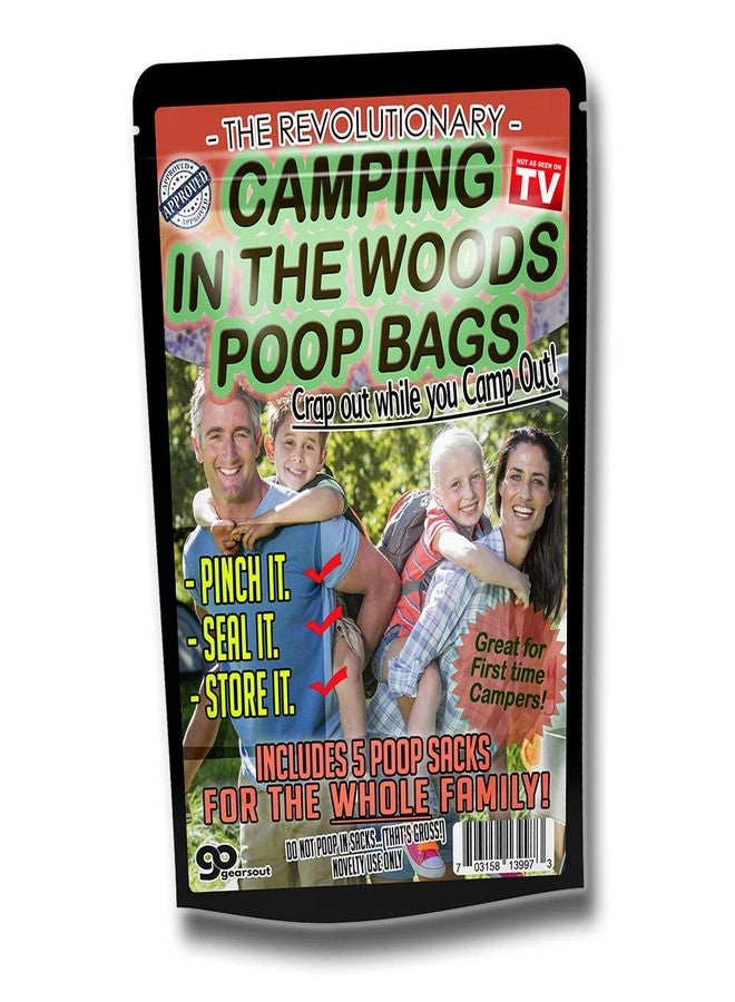 Gears Out Camping in The Woods Poop Bags 5 Pack Funny Camping Gags for Outdoorsmen Gags for Teens Silly Stocking Stuffers for Dads Funny Poop Gags Glamping Camping Beginners Biohazard Bags for Home - Image 3